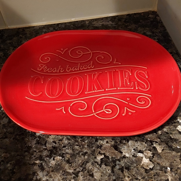 Hallmark Fresh Baked Cookies Red Plate Tray Platter Christmas Dessert Oval 8x11 - Picture 2 of 6